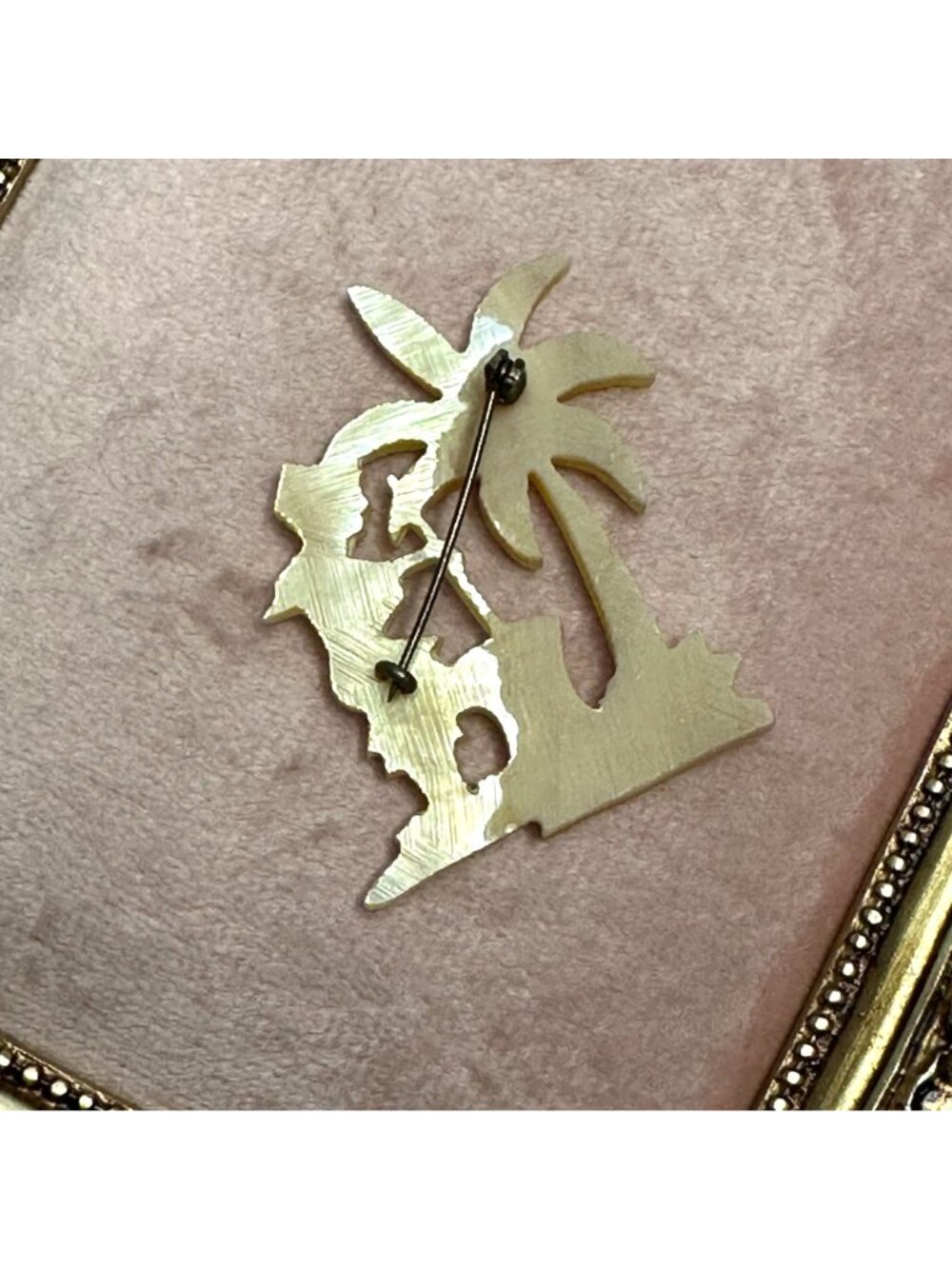 Vintage Hand-Carved Mother Of Pearl Tropical Brooch Island Souvenir Mid Century - Picture 3 of 8